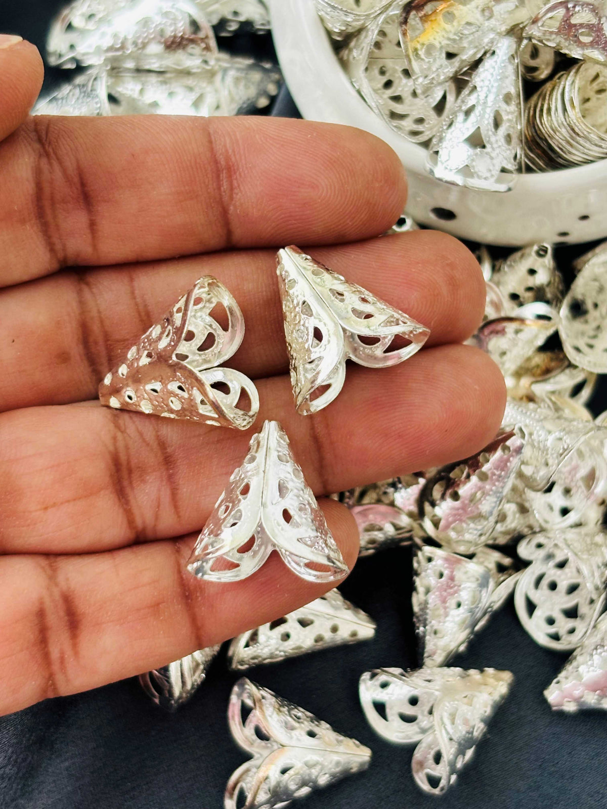Silver Filigree Cone Bead Caps 16x16MM