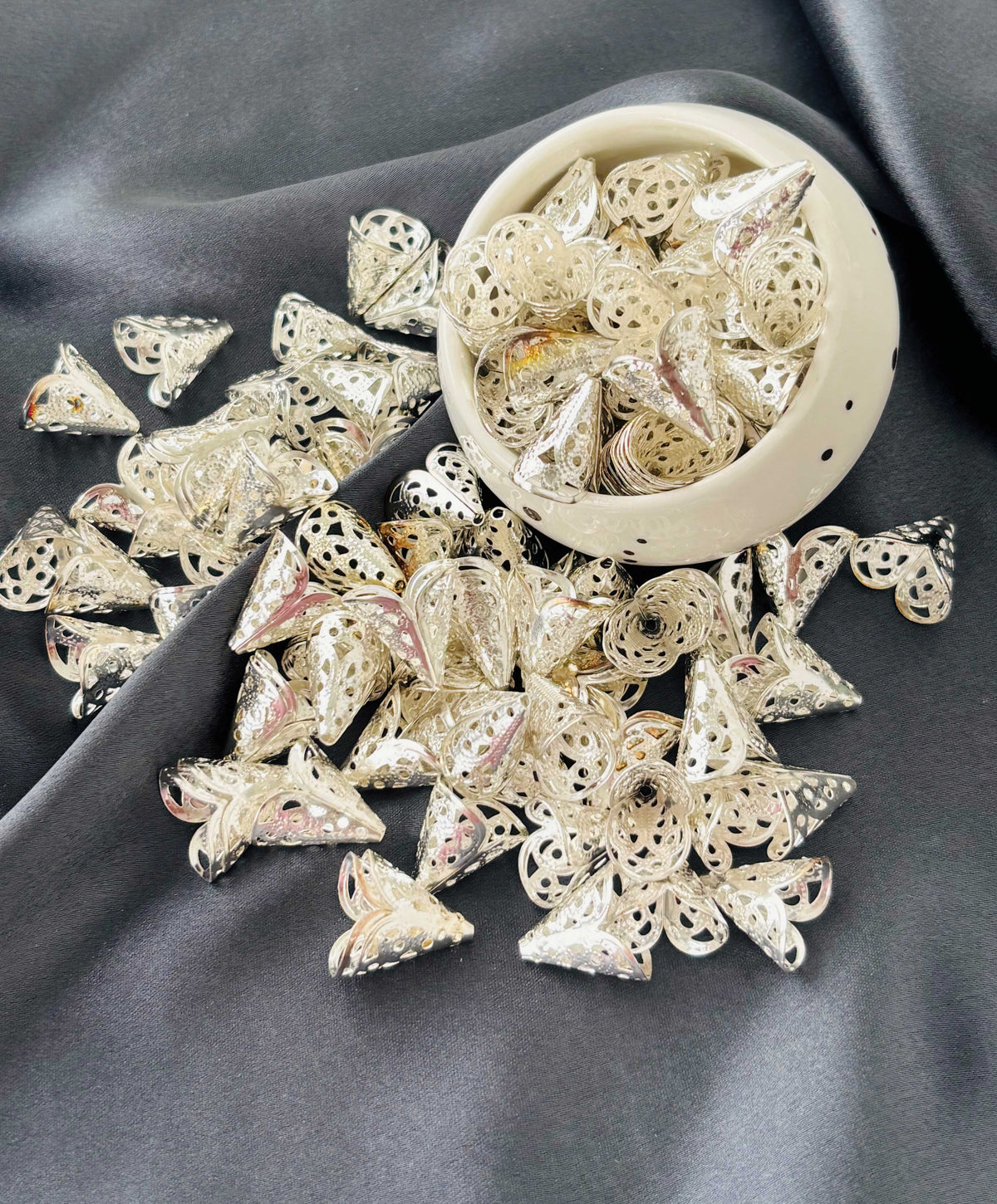 Silver Filigree Cone Bead Caps 16x16MM