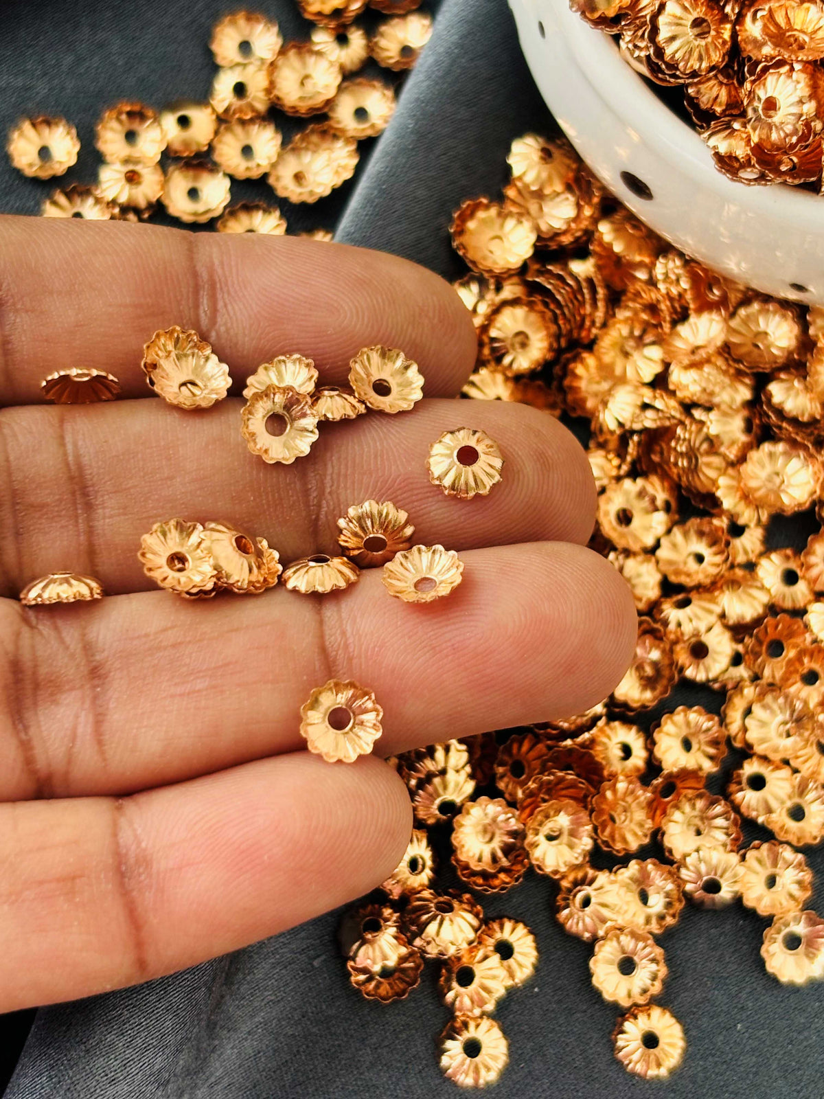 Copper Fluted Flower Bead Caps 6x2MM