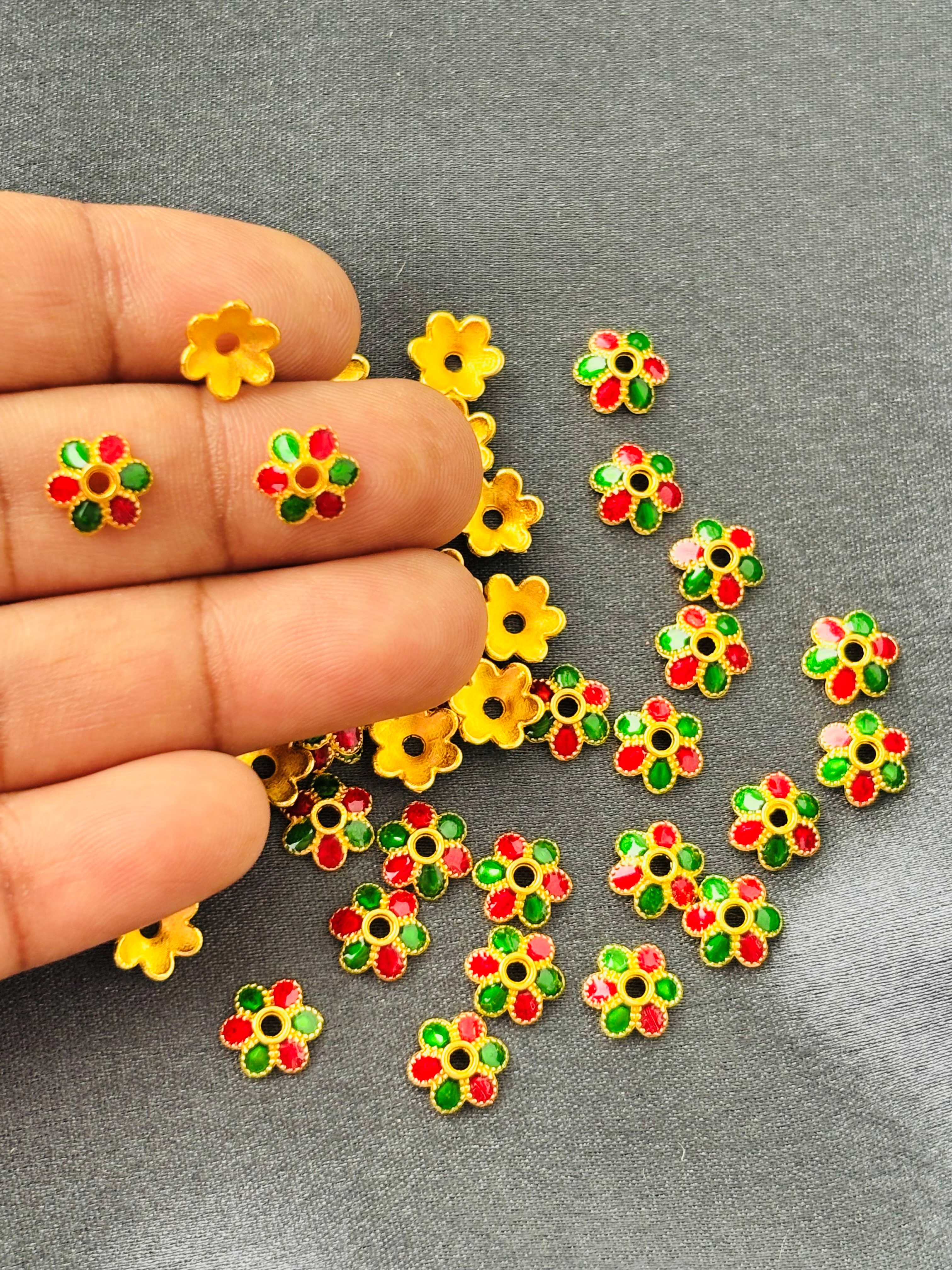Green and Red Meenakari Bead Caps