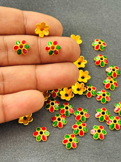 Green and Red Meenakari Bead Caps