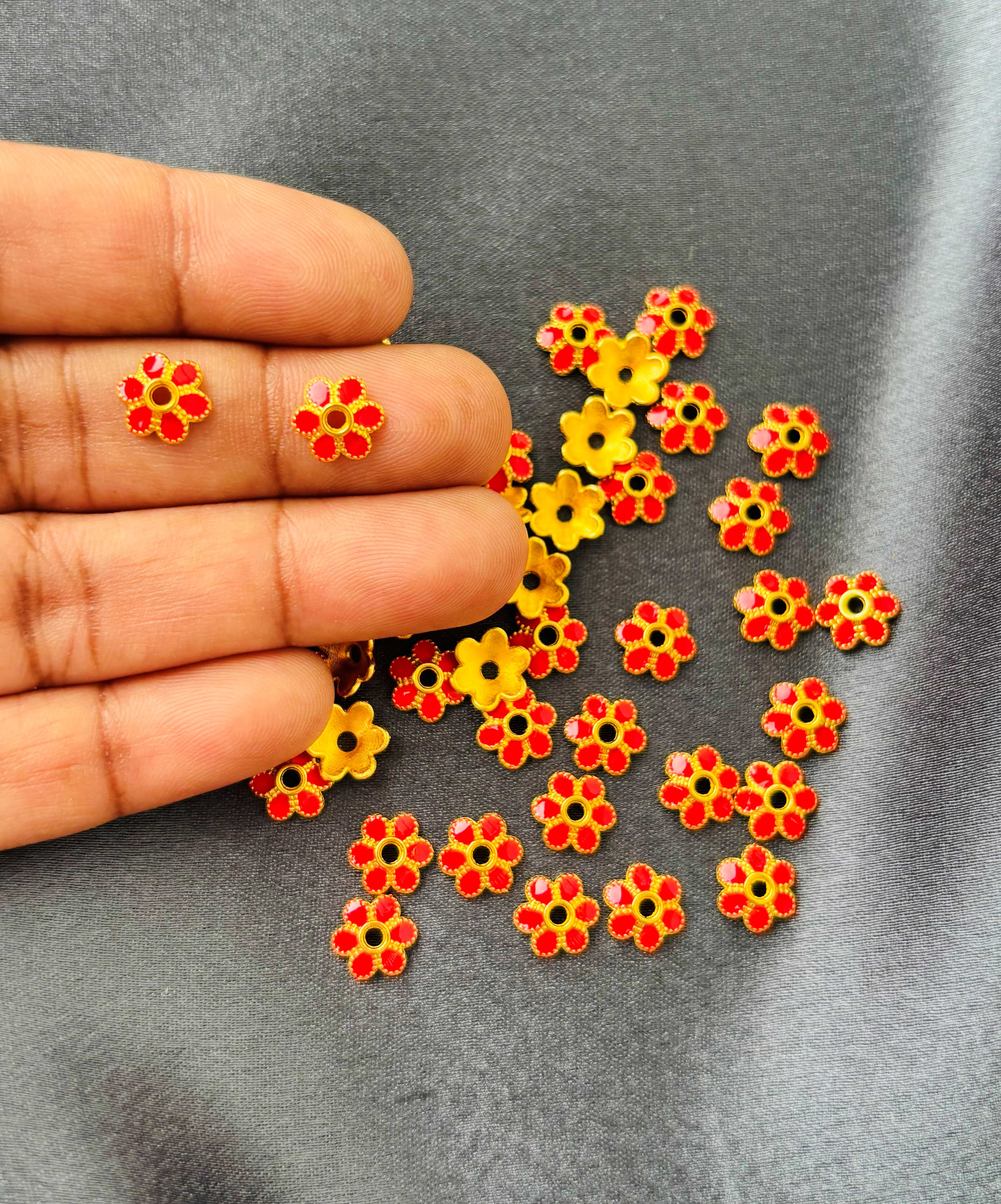 Red Meenakari Bead Caps