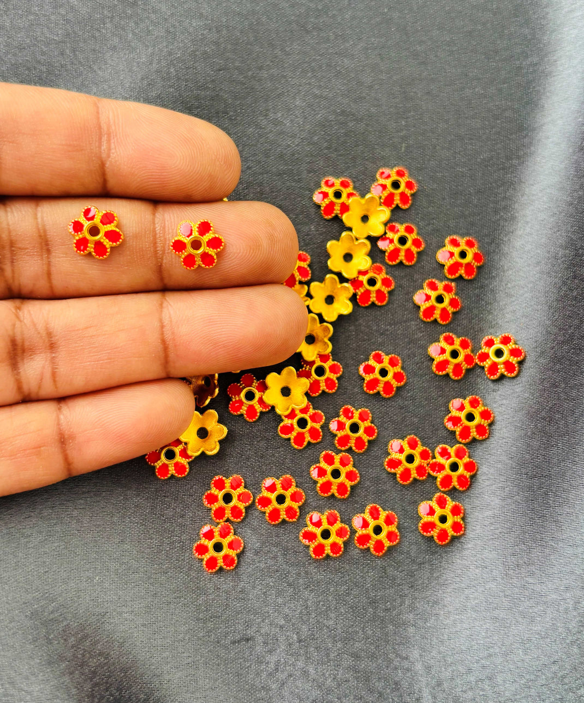 Red Meenakari Bead Caps