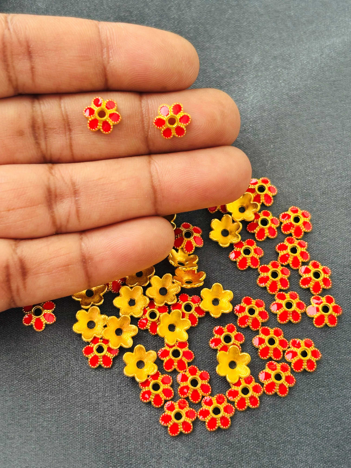 Red Meenakari Bead Caps