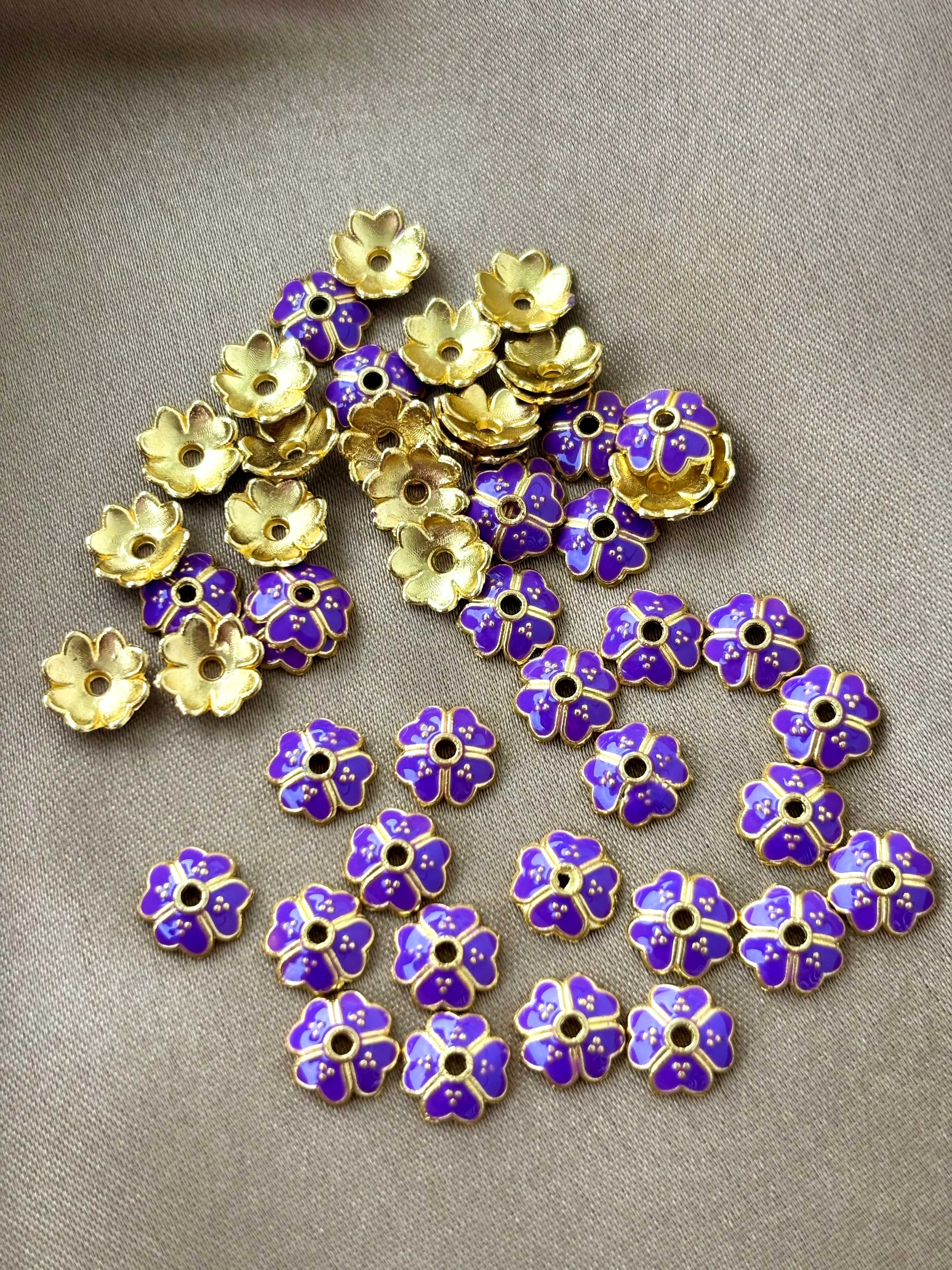 Purple Enamel Gold Bead Caps