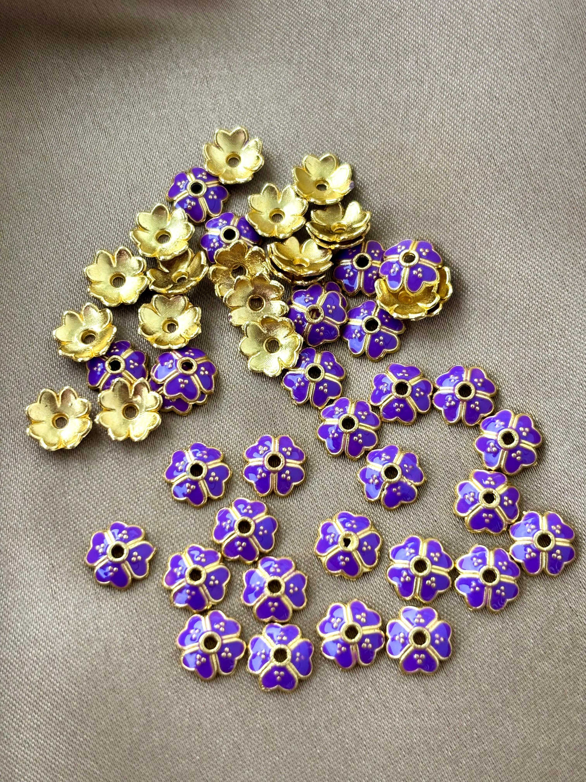 Purple Enamel Gold Bead Caps