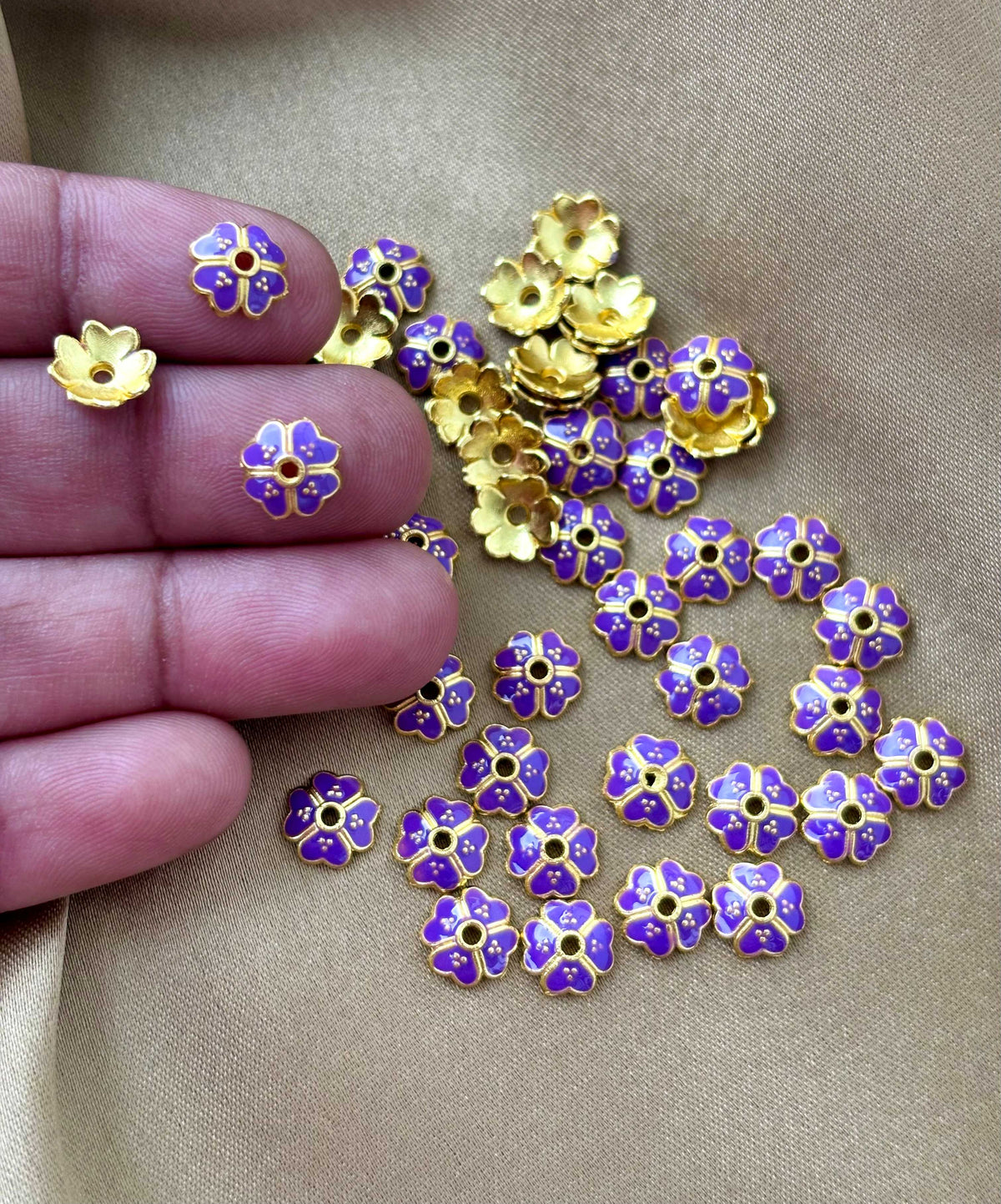 Purple Enamel Gold Bead Caps