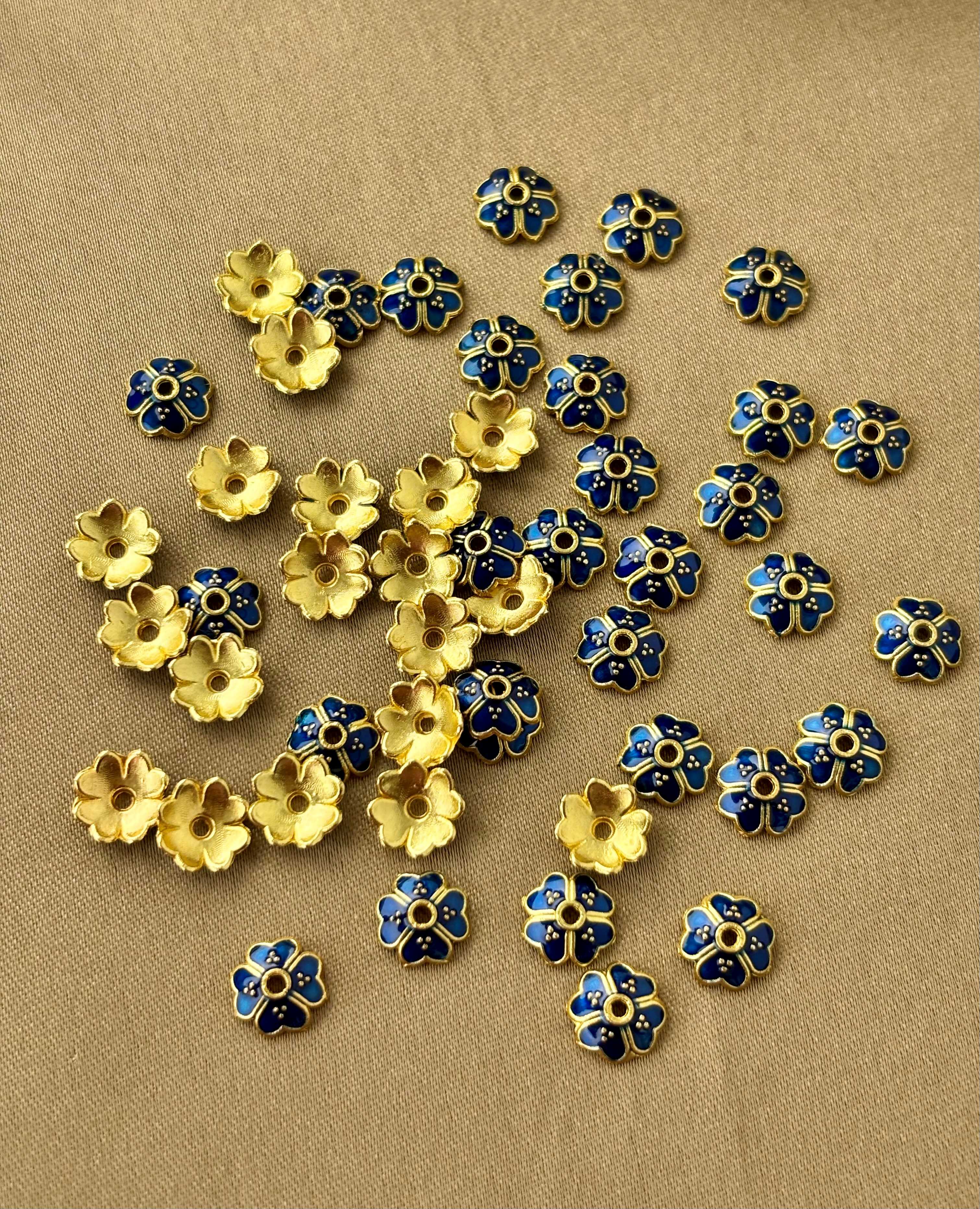 Midnight Blue Enamel Gold Bead Caps