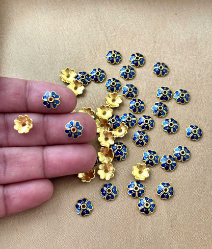 Midnight Blue Enamel Gold Bead Caps