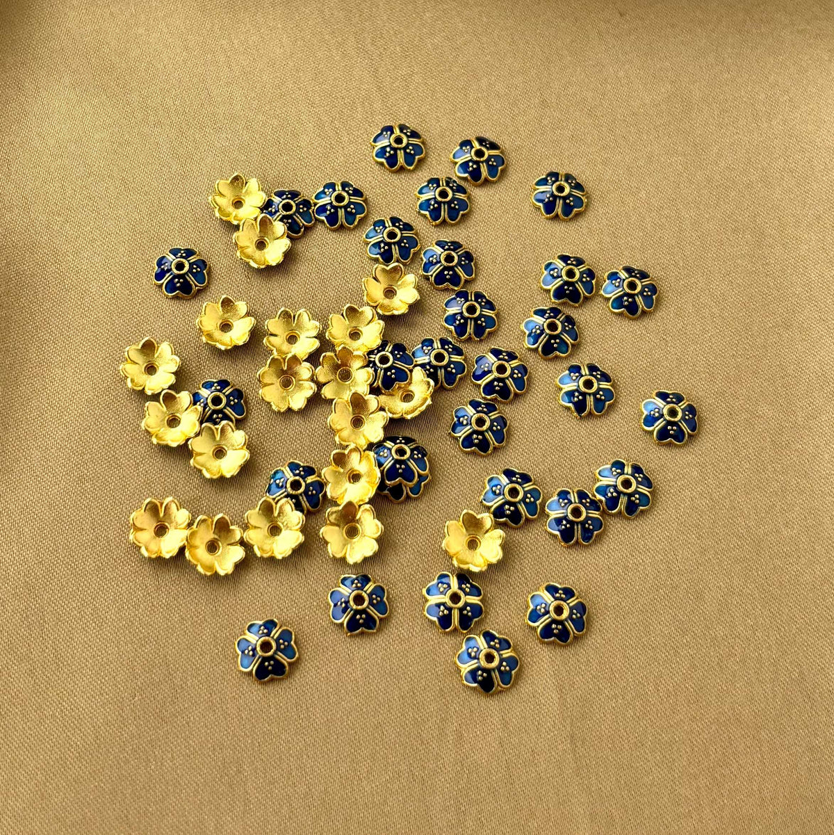 Midnight Blue Enamel Gold Bead Caps