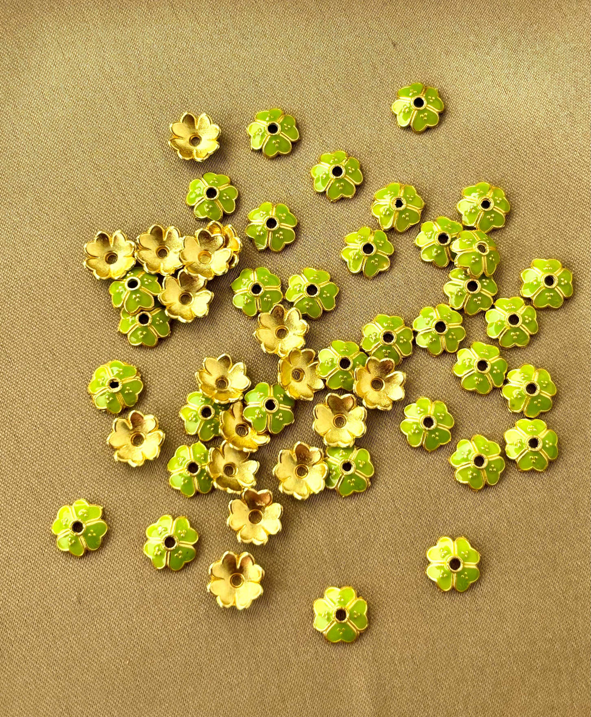 Olive Green Enamel Gold Bead Caps