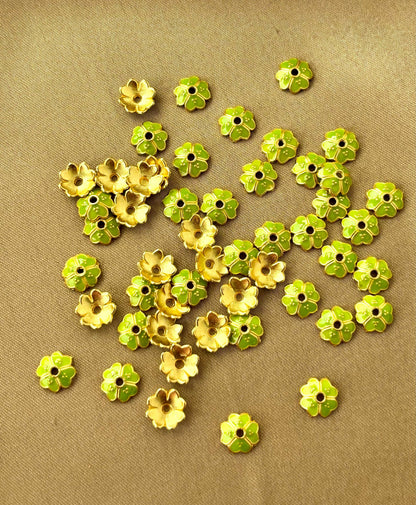 Olive Green Enamel Gold Bead Caps