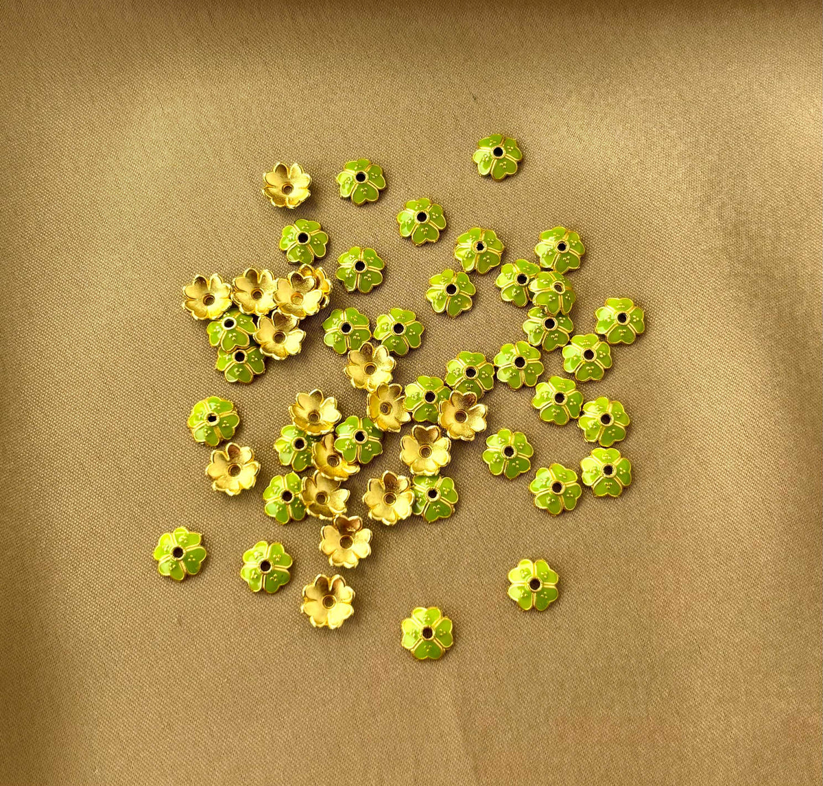Olive Green Enamel Gold Bead Caps