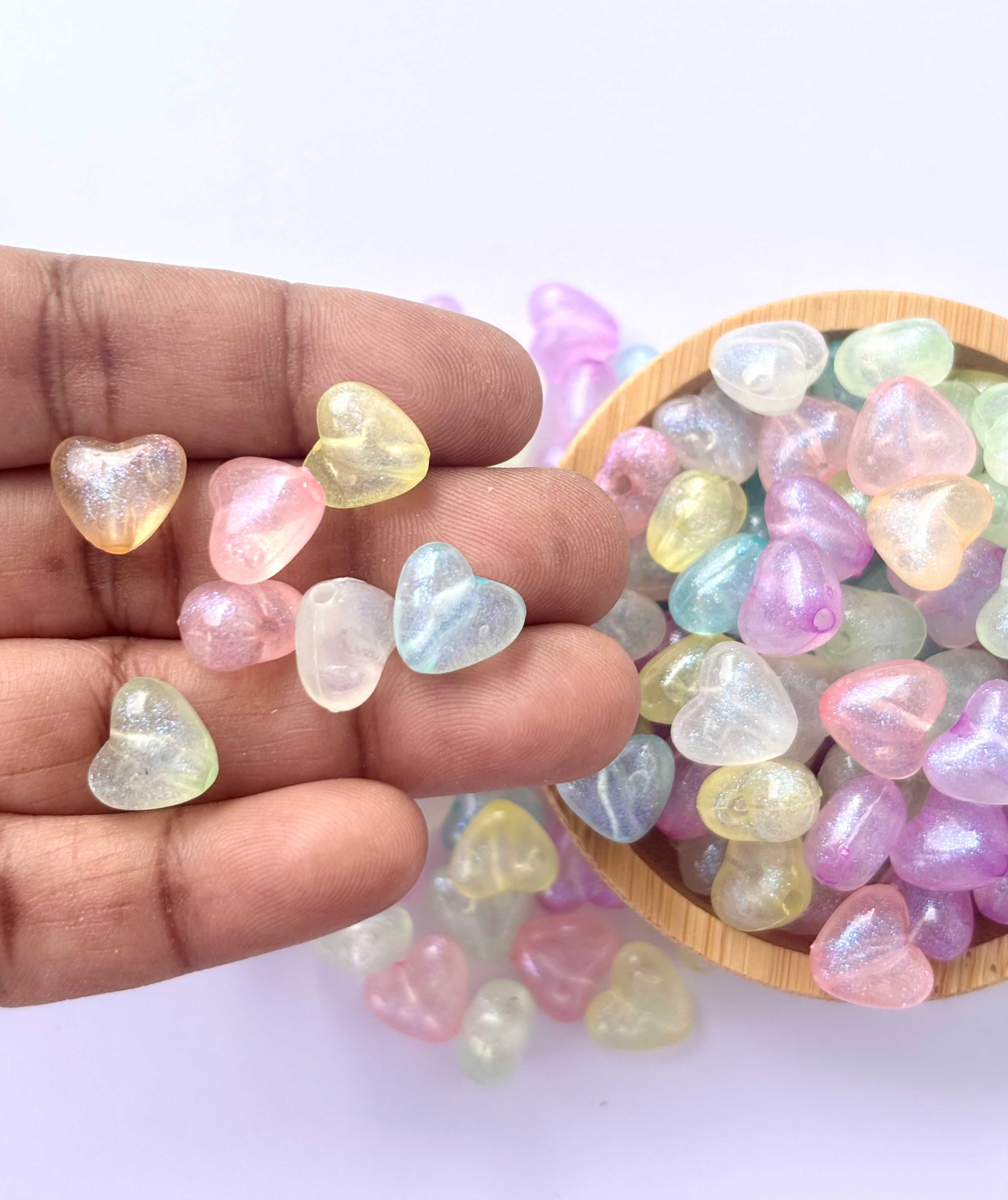 Pastel Shimmer Puffed Heart Beads