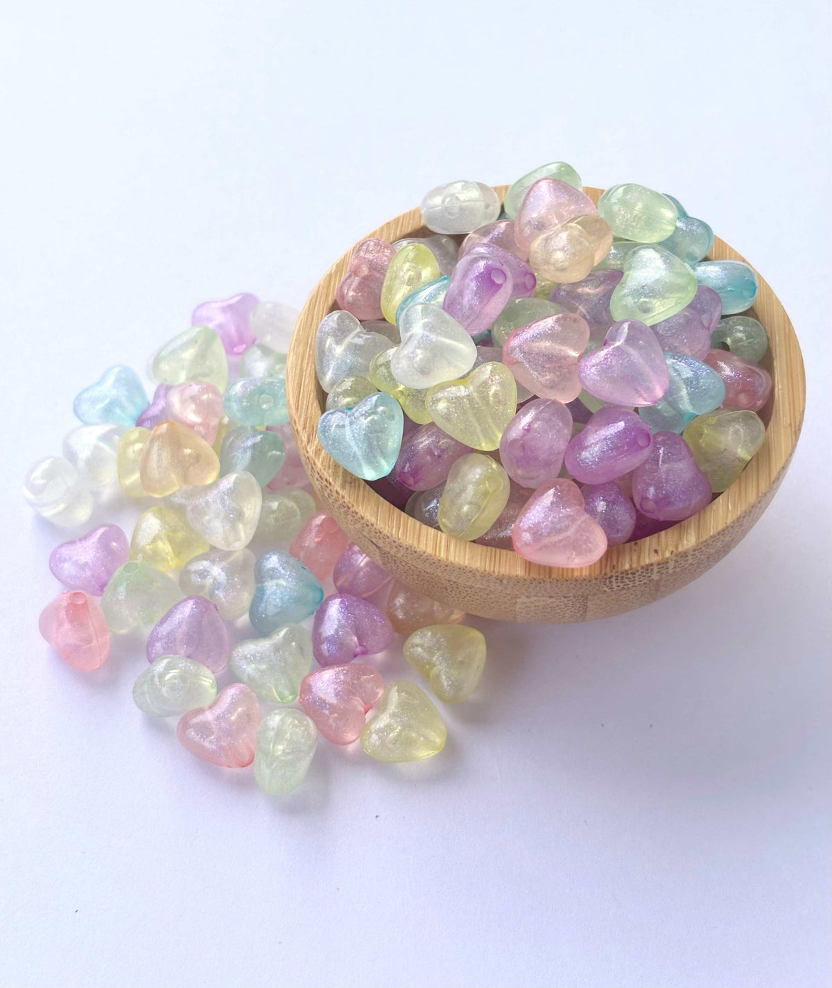 Pastel Shimmer Puffed Heart Beads