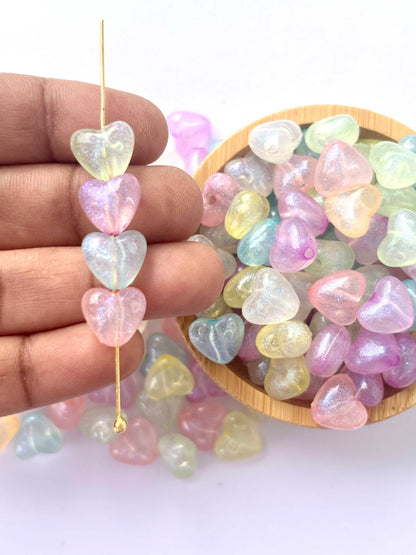 Pastel Shimmer Puffed Heart Beads