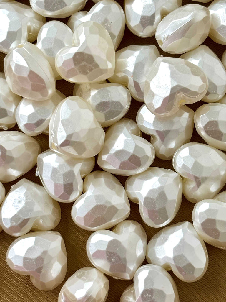 Faceted Pearl Heart Beads