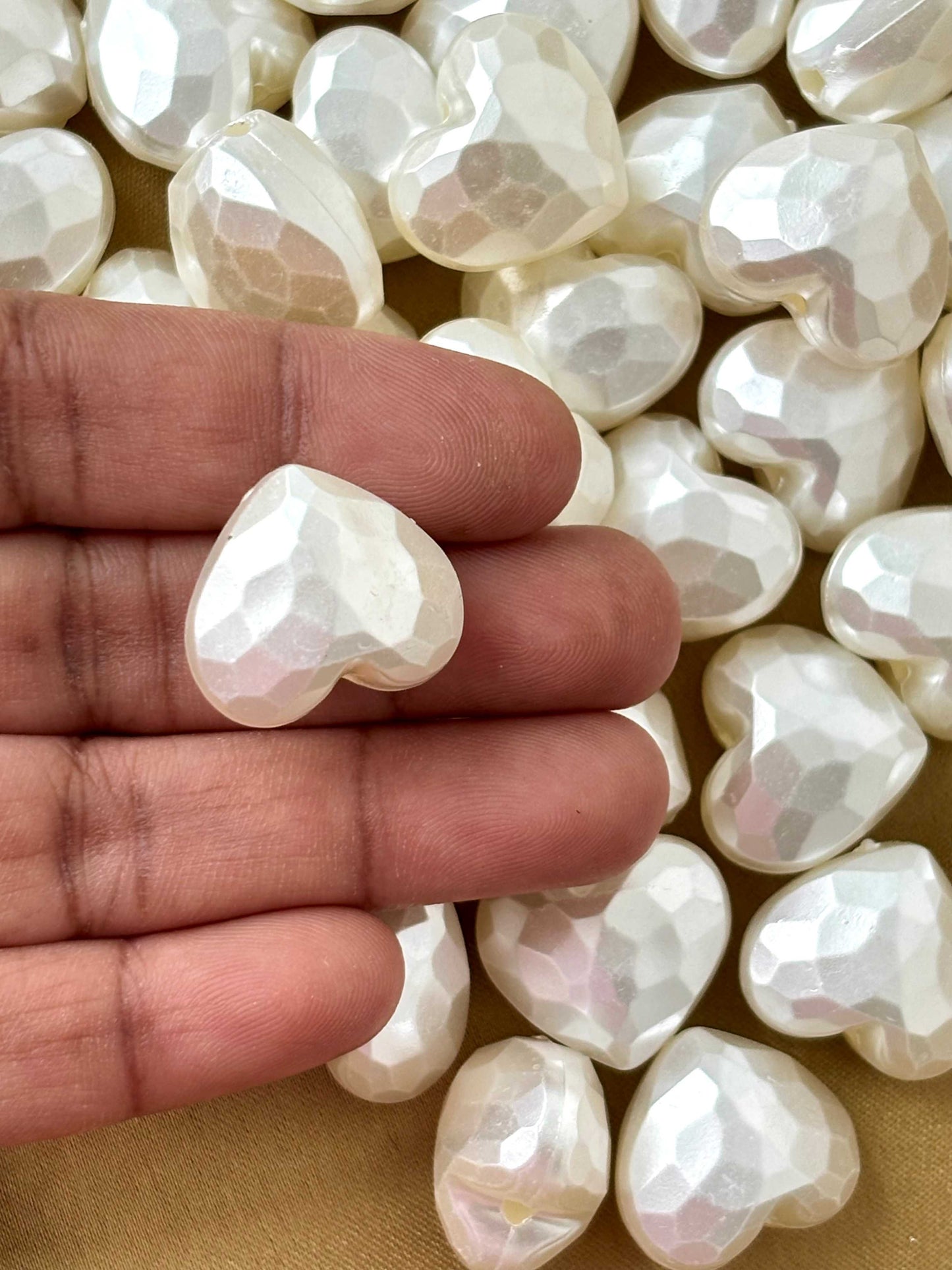 Faceted Pearl Heart Beads
