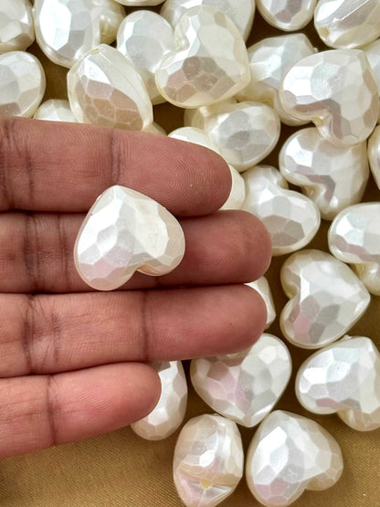 Faceted Pearl Heart Beads