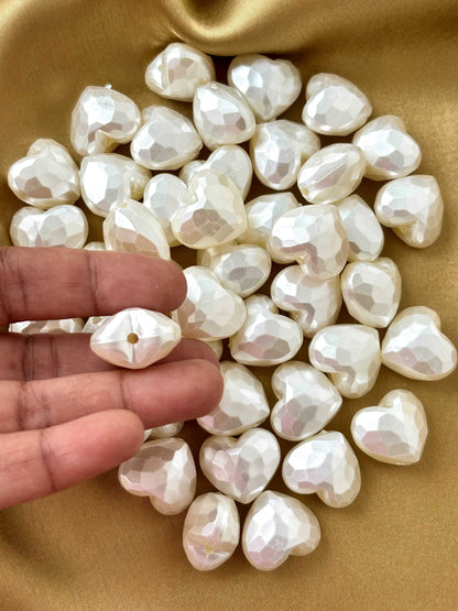 Faceted Pearl Heart Beads