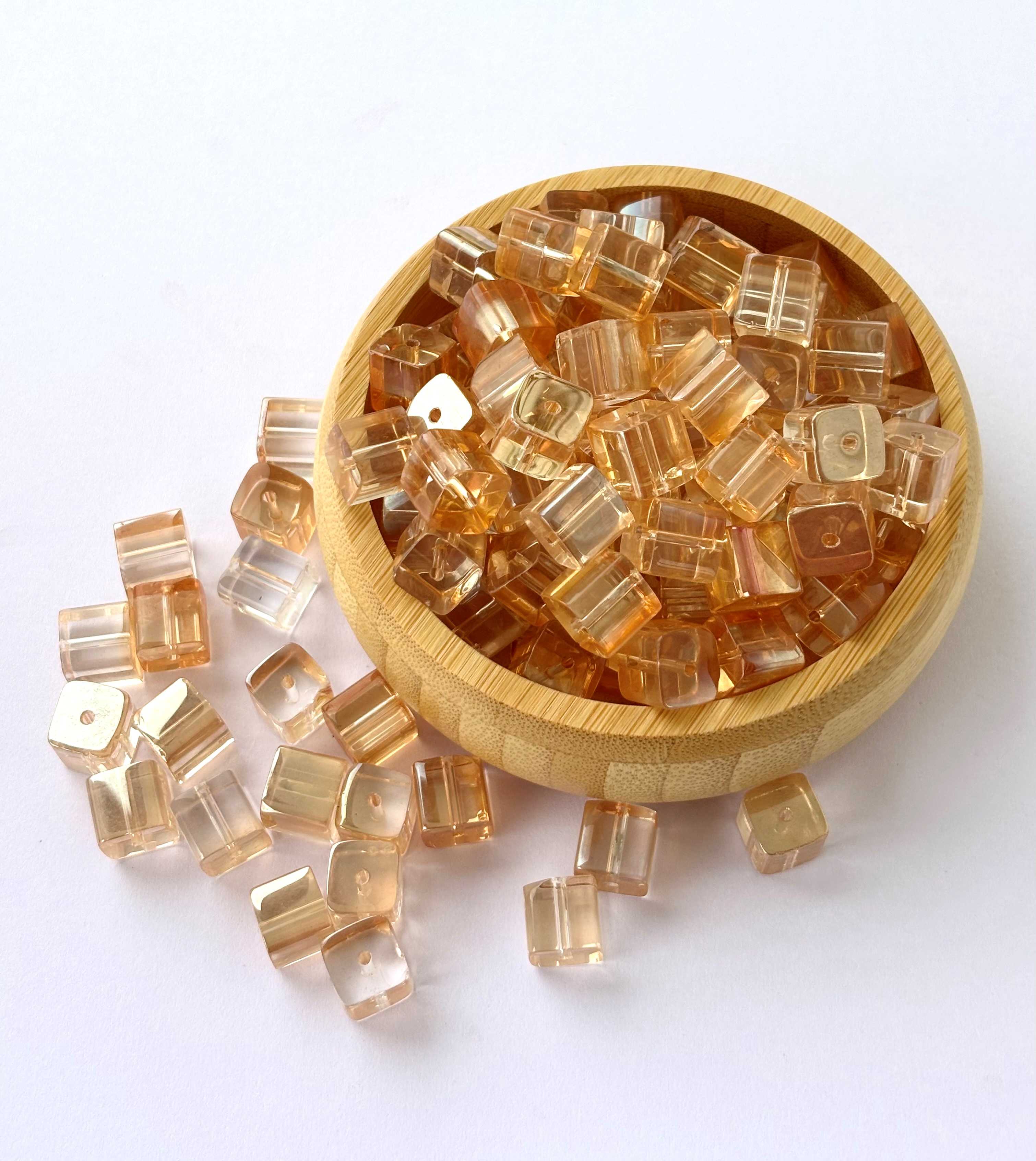 Champagne Gold Cube Glass Beads