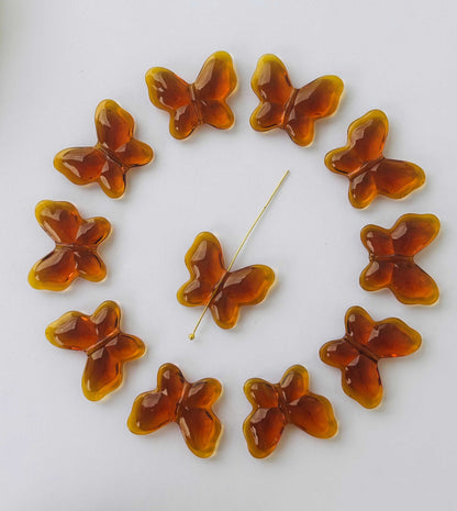 Amber Butterfly Glass Beads