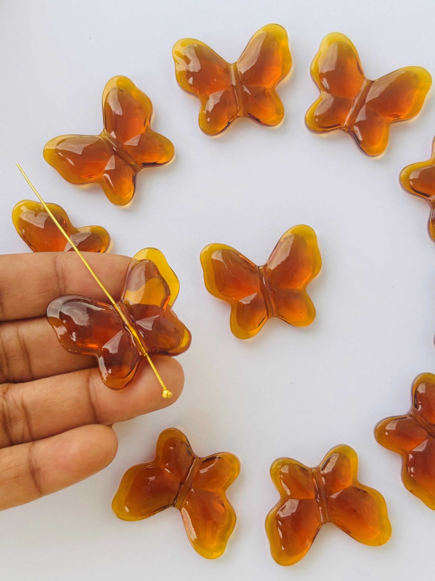Amber Butterfly Glass Beads