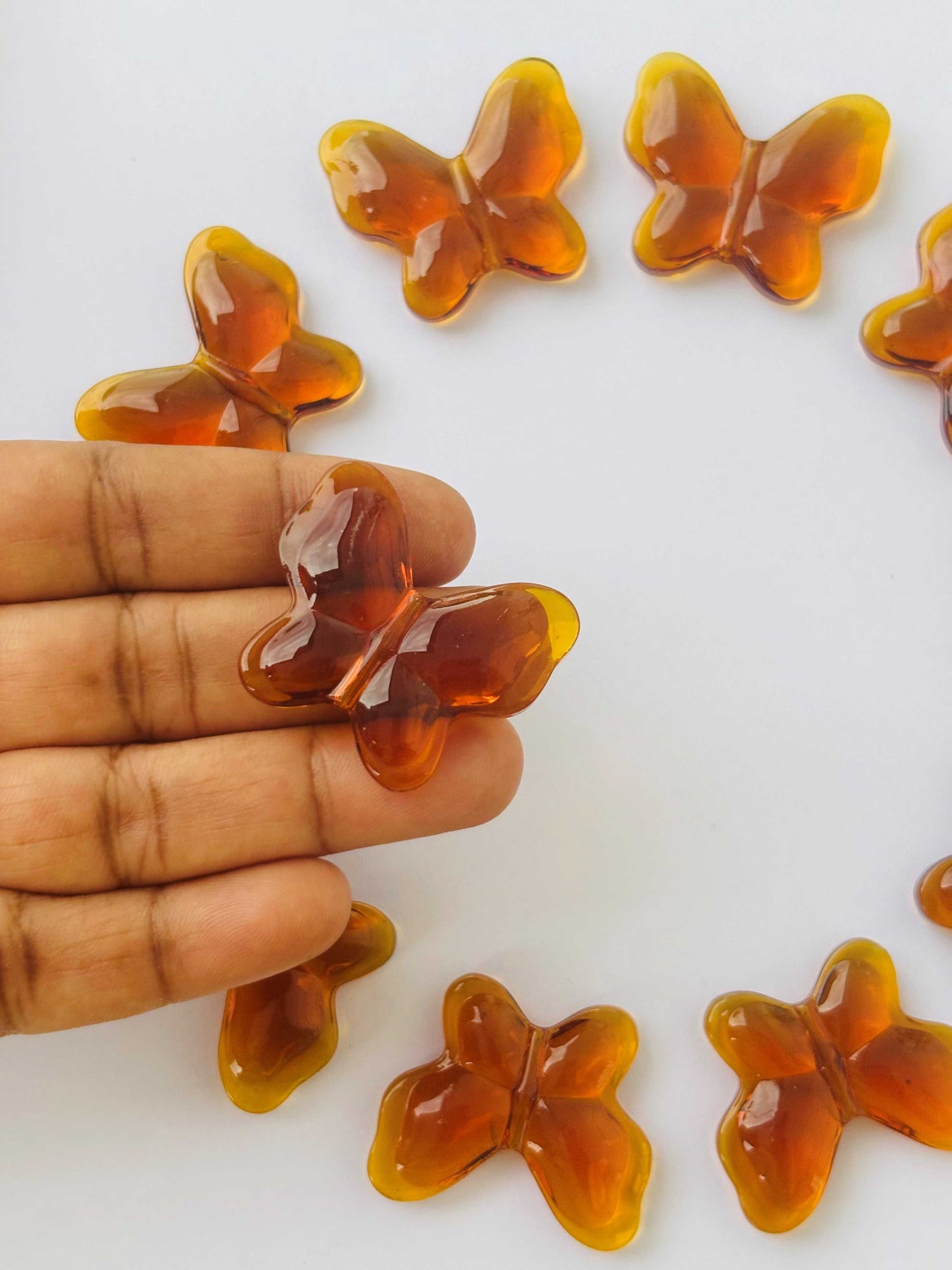 Amber Butterfly Glass Beads