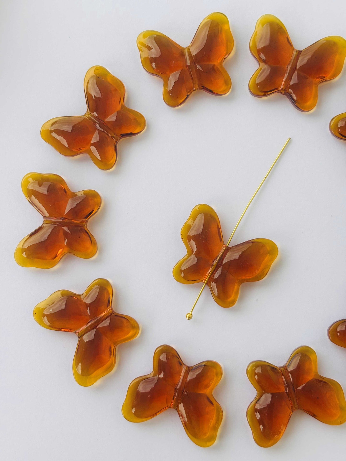 Amber Butterfly Glass Beads