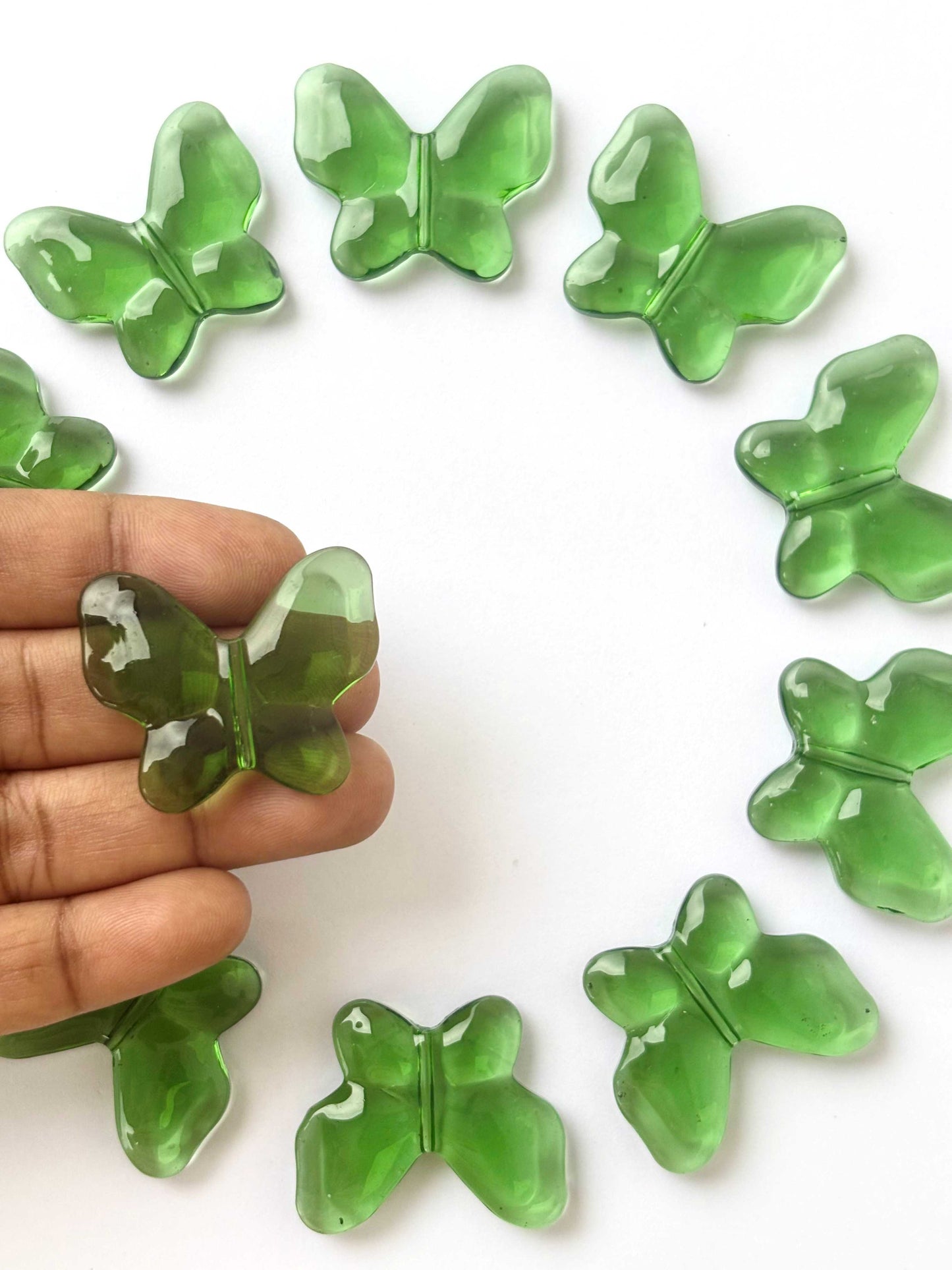 Green Butterfly Glass Beads