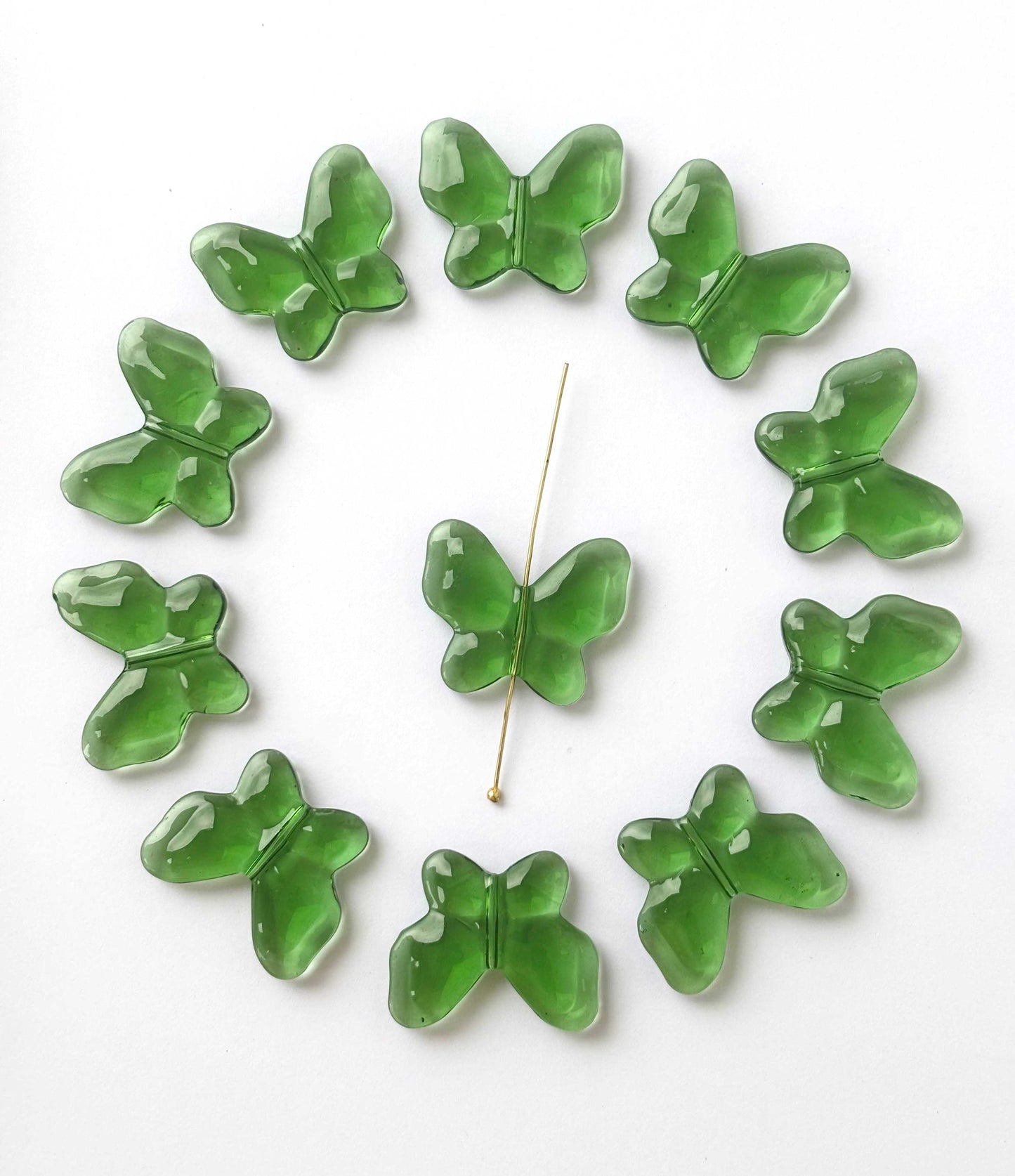 Green Butterfly Glass Beads