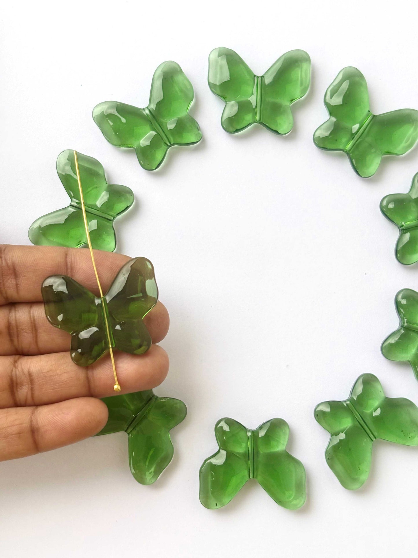 Green Butterfly Glass Beads