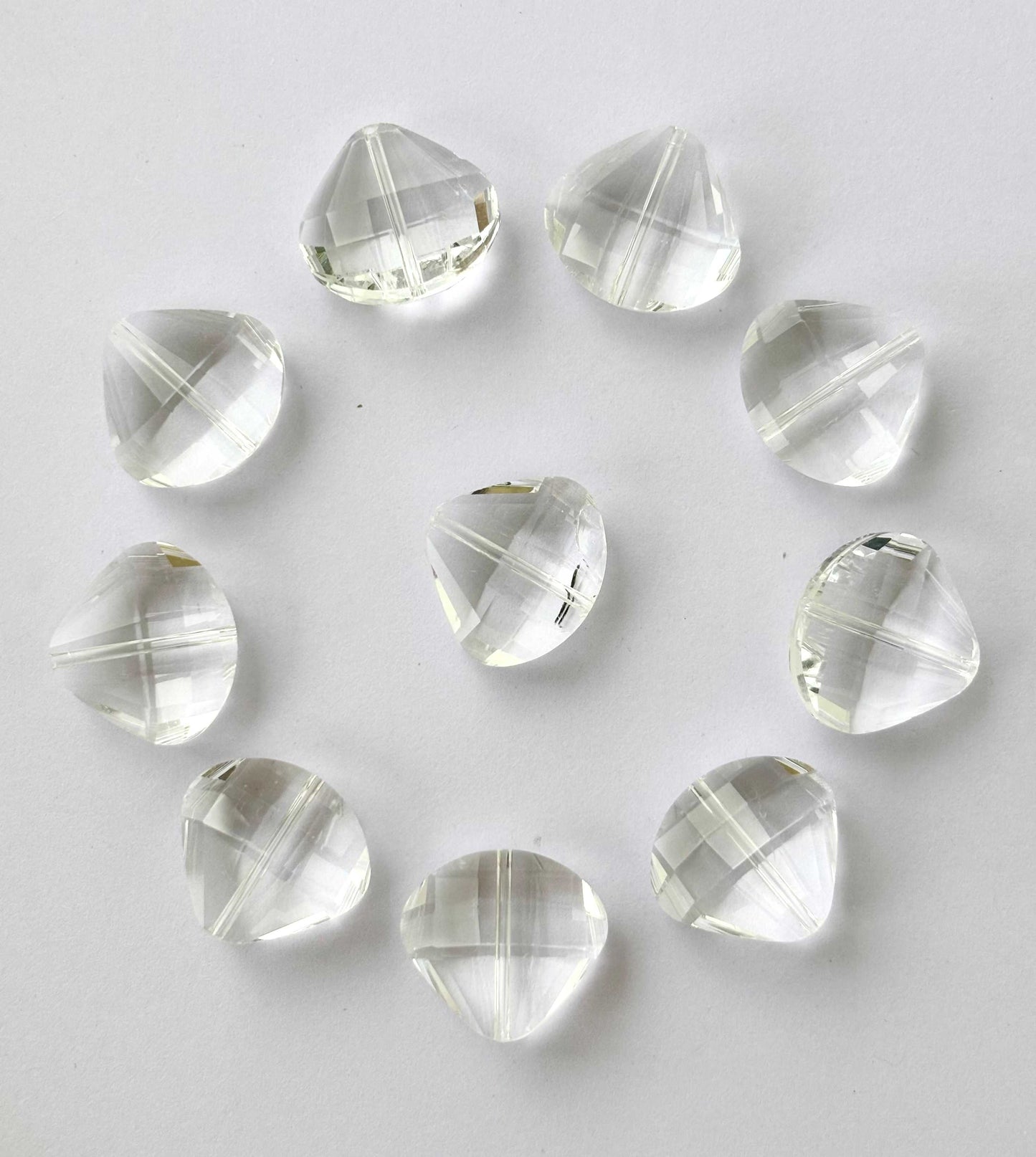Clear Faceted Heart Shield Glass Beads