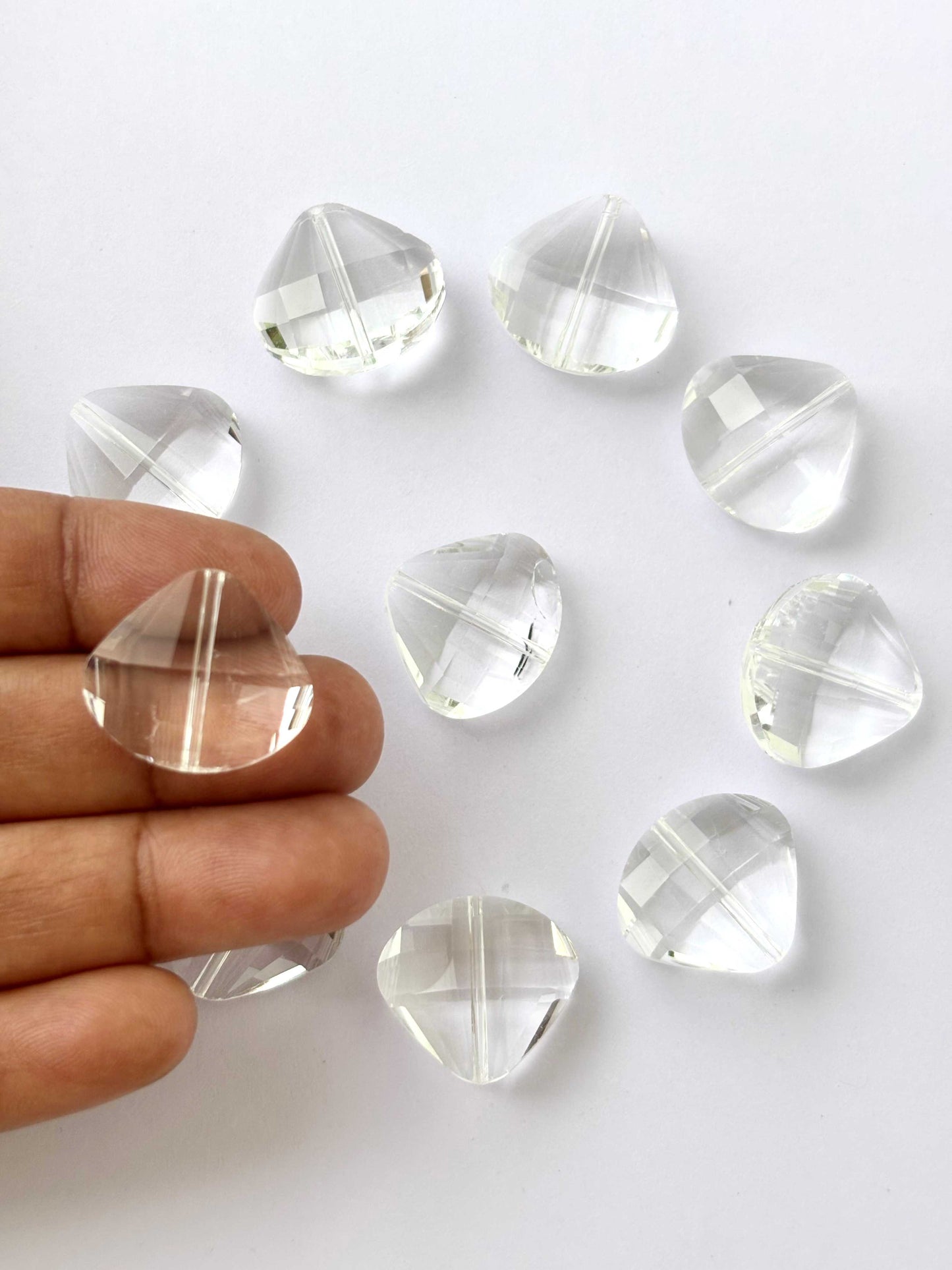 Clear Faceted Heart Shield Glass Beads