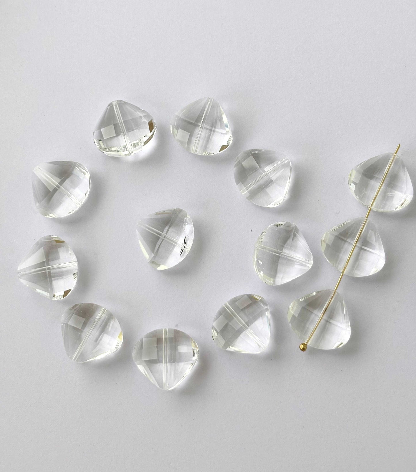 Clear Faceted Heart Shield Glass Beads
