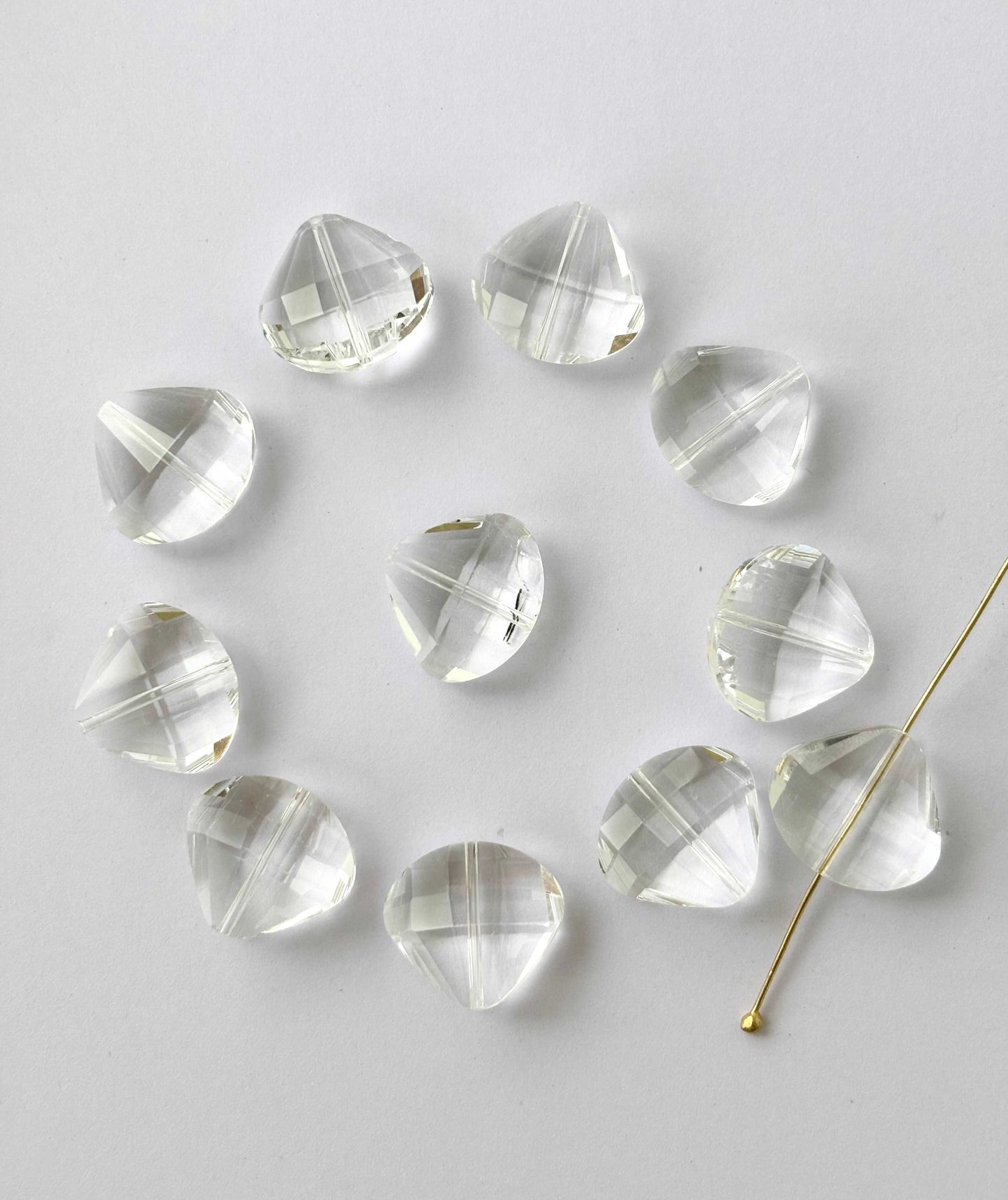 Clear Faceted Heart Shield Glass Beads
