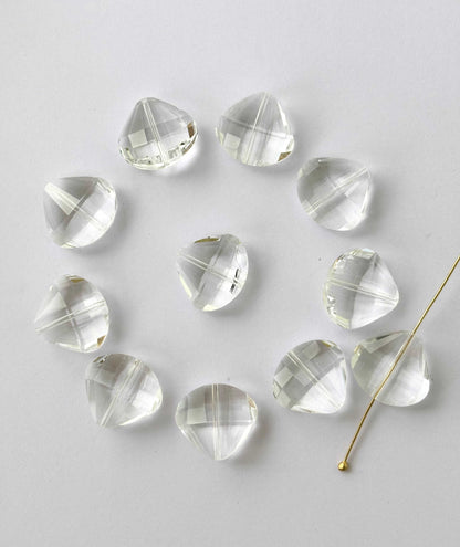 Clear Faceted Heart Shield Glass Beads