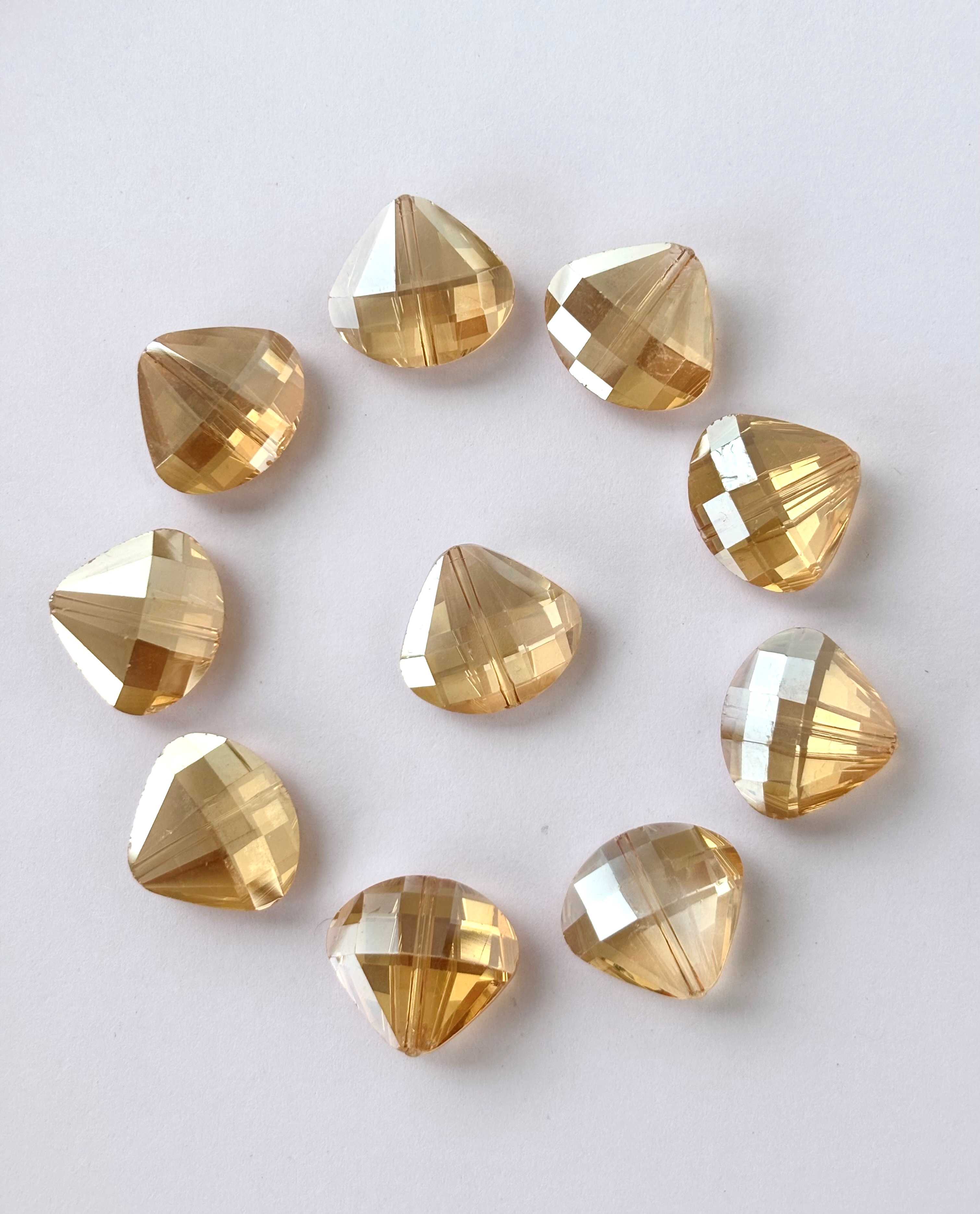 Champagne Faceted Heart Shield Glass Beads