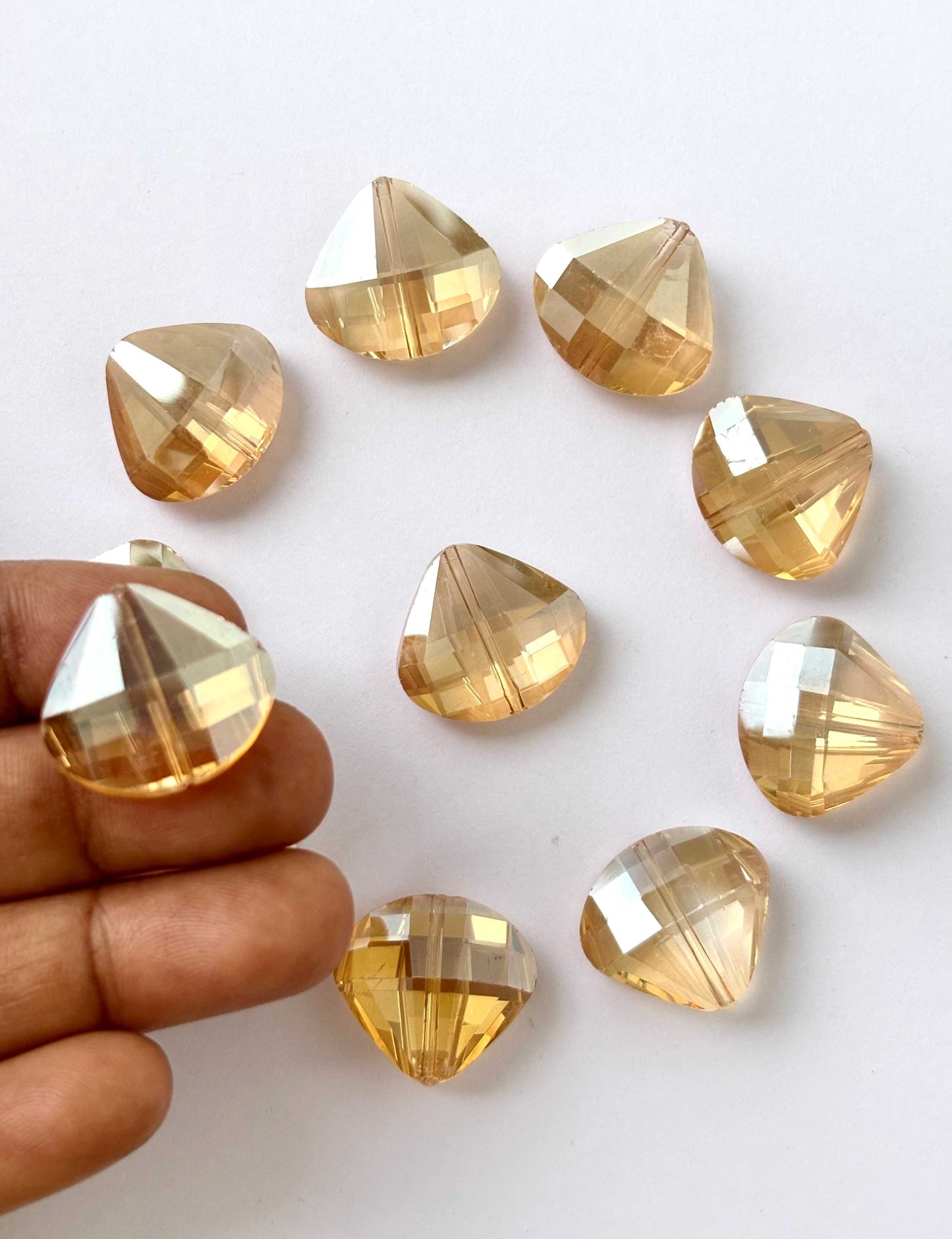 Champagne Faceted Heart Shield Glass Beads