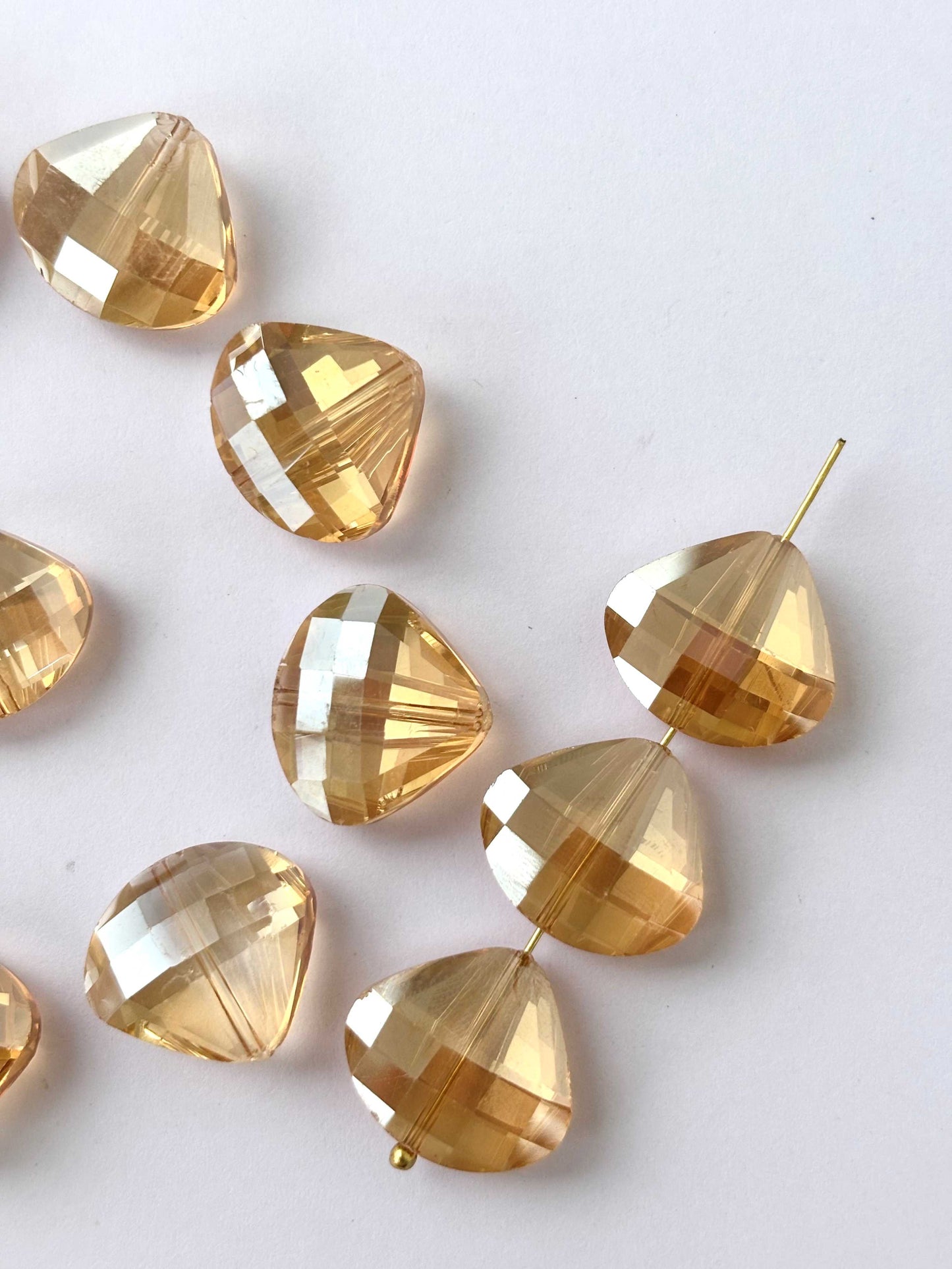 Champagne Faceted Heart Shield Glass Beads