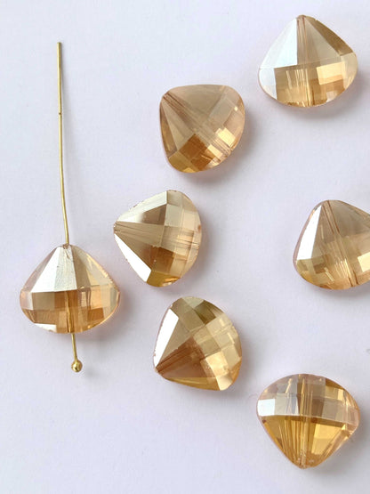 Champagne Faceted Heart Shield Glass Beads