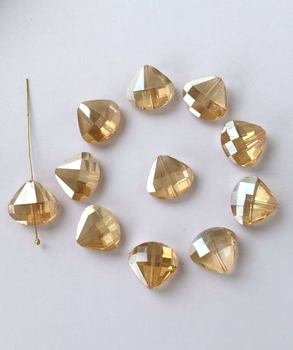 Champagne Faceted Heart Shield Glass Beads