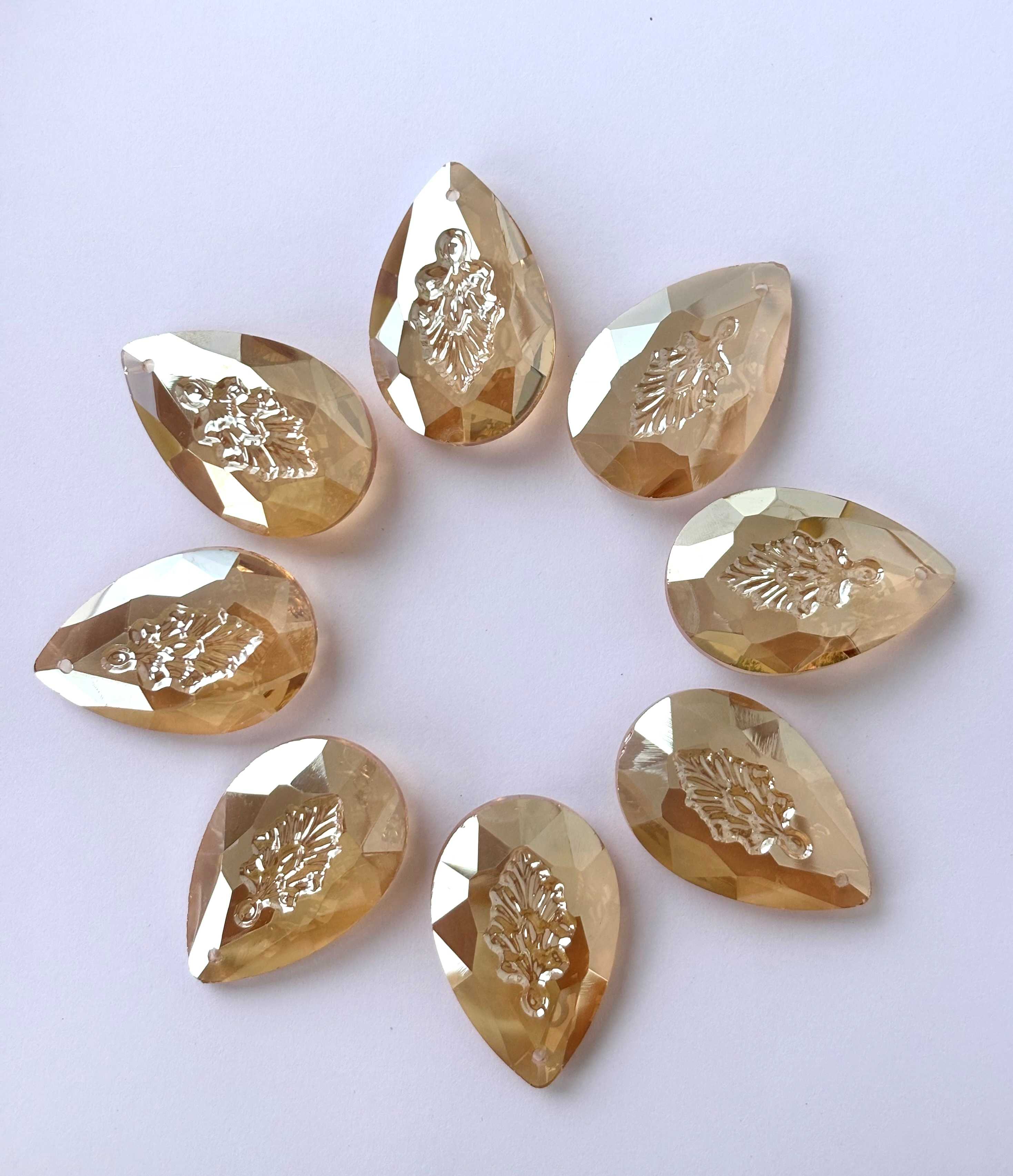 Champagne Carved Leaf Teardrop Glass Beads