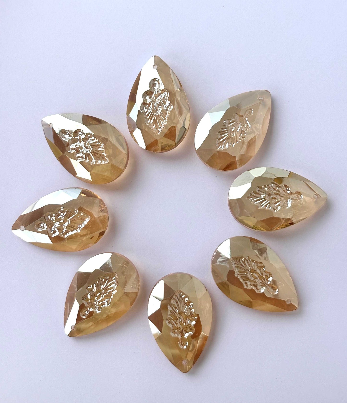 Champagne Carved Leaf Teardrop Glass Beads