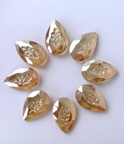 Champagne Carved Leaf Teardrop Glass Beads