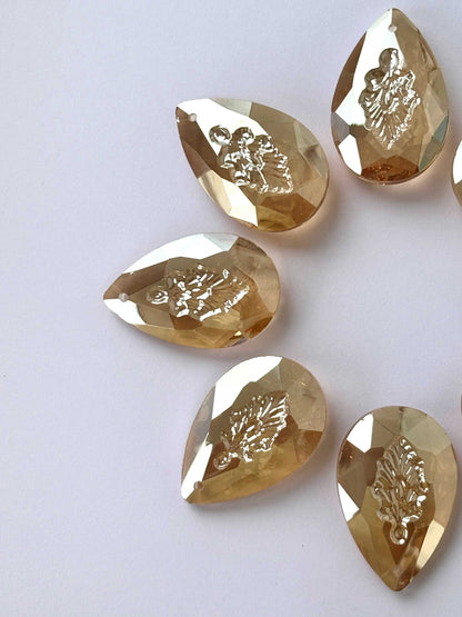 Champagne Carved Leaf Teardrop Glass Beads