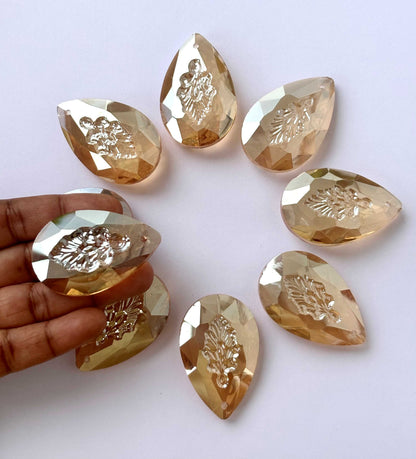 Champagne Carved Leaf Teardrop Glass Beads
