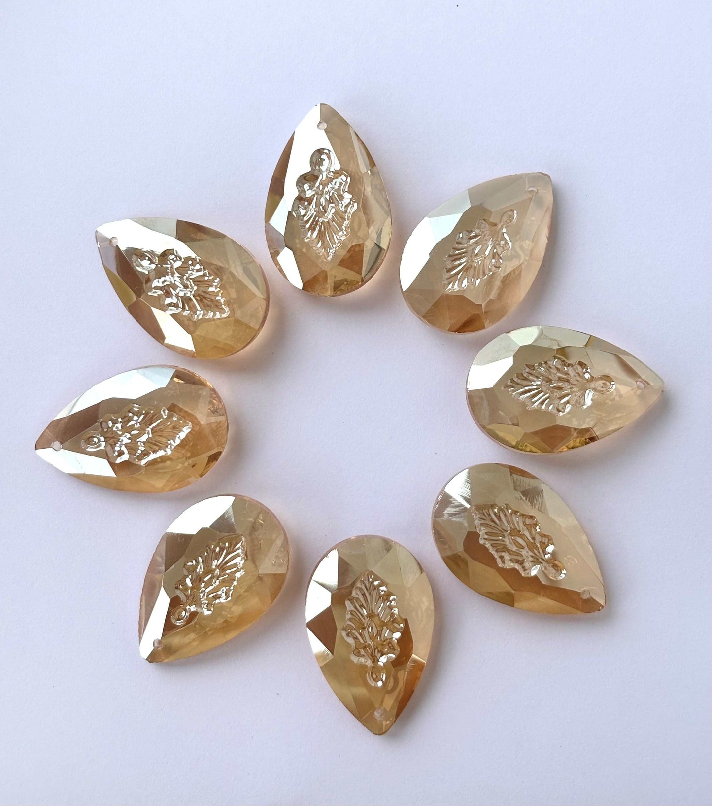 Champagne Carved Leaf Teardrop Glass Beads