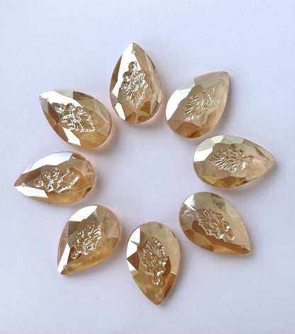 Champagne Carved Leaf Teardrop Glass Beads