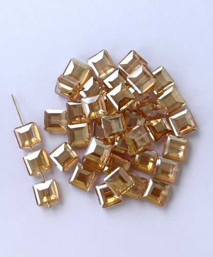 Champagne Gold Emerald Diamond Cut Glass Beads